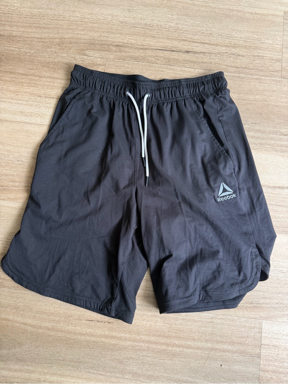 Reebok Black Men’s Athletic Shorts with White Drawcord
